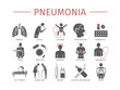 Pneumonia. Symptoms, Treatment. Flat icons set. Vector infographics.