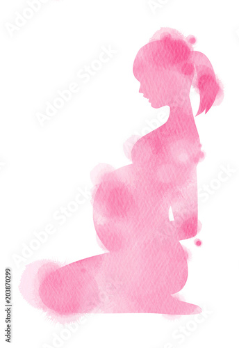Pregnant Woman Silhouette Plus Abstract Watercolor Painted