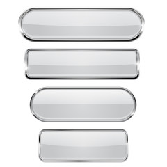White glass 3d buttons with chrome frame. Oval icons