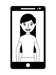 Sticker - smartphone device with woman character vector illustration design