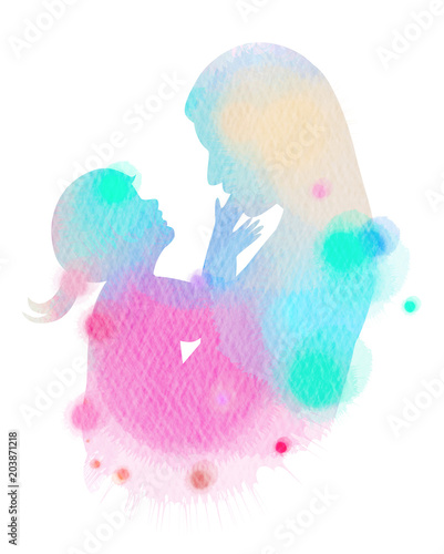 Silhouette Watercolor Of Happy Parents Having Good Time With Their Little Children Mother And Daughter Mother S Day Digital Art Painting Buy This Stock Illustration And Explore Similar Illustrations At Adobe Stock