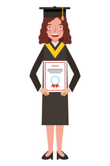 Wall Mural - young woman with graduation hat and diploma vector illustration design