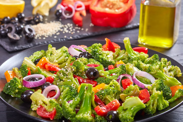 Poster - fresh broccoli summer salad, top view