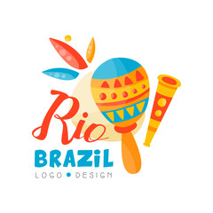 Wall Mural - Brazil Rio logo design, bright carnival banner vector Illustration on a white background