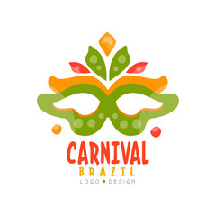 Wall Mural - Brazil Carnival logo design, bright fest.ive party banner or poster with mask vector Illustration on a white background