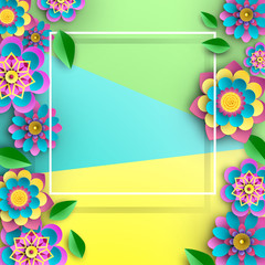 Wall Mural - colorful square background with bright flowers.