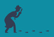 Mysterious investigator detective is following footprints vector illustration