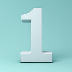 Aufkleber - White number one or 1 on blue pastel color background with shadow . 3D rendering.
