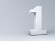 © masterzphotofo - White number one or 1 on gray background with blank space . 3D rendering.