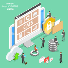 Wall Mural - flat isometric vector concept of cms - content management system.