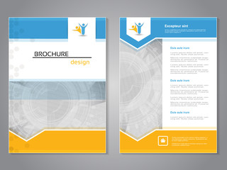 Wall Mural - Vector modern brochure, abstract flyer with technology background. Layout template. Aspect Ratio for A4 size. Poster of blue, yellow and white color. Magazine cover.