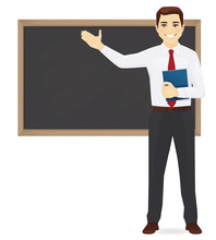 Male Teacher At Blackboard With Copy Space Showing Vector Illustration