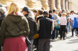 people  queue draggle in line, selective focus
