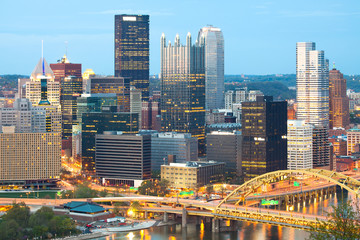 Detail of skyscrapers at Central Business District, downtown, Pittsburgh, Pennsylvania, USA