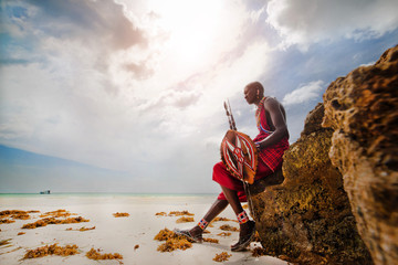 portrait of a masai warrior, diani beach, ukunda, kenya