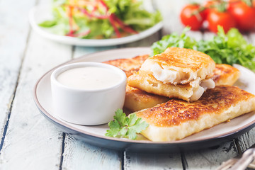 Golden fried fish fingers