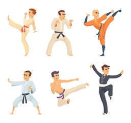 Poster - Sport fighters in action poses. Cartoon characters isolate on white background