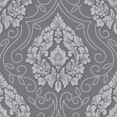 Vector volumetric damask seamless pattern element. Elegant luxury embossed texture for wallpapers, backgrounds and page fill. 3D elements with shadows and highlights.