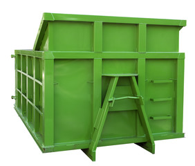 Wall Mural - Newly painted green industrial dumpster container. Isolated.