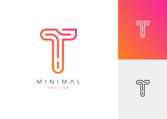 Wall Mural - Minimal Line Letter Initial T Logo Design Template. Vector Logo Illustration