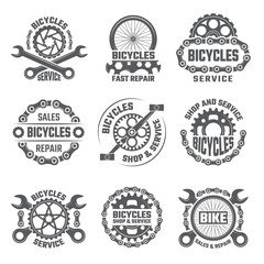 Poster - Labels template design with gears, chains and other parts of bicycle