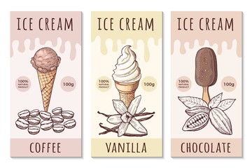 Wall Mural - design template of ice cream labels with hand drawn illustrations