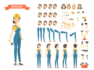 Wall Mural - Female builder character set.