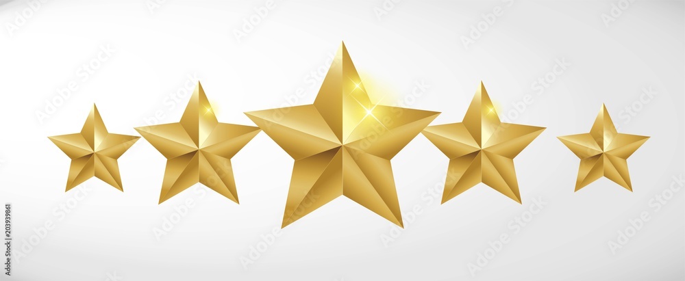 Star rating realistic gold star set vector - obrazy, fototapety, plakaty 