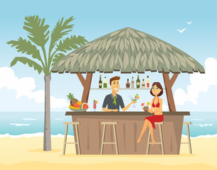 Wall Mural - Woman at the beach bar - cartoon people character illustration