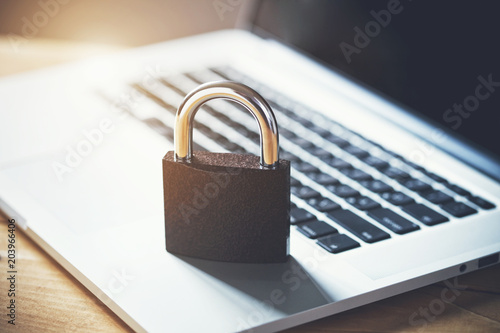 Lock on laptop as computer protection and cyber safety concept Tableau sur Toile