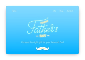 Poster - Fathers Day. Modern web template with custom neon lettering. Father's Day illustration