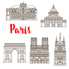 Wall Mural - Paris famous landmarks vector buildings icons