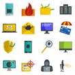 © anatolir - Cyber attack computer virus icons set. Flat illustration of 16 cyber attack computer virus vector icons isolated on white