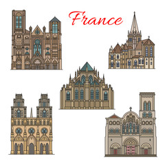 Canvas Print - France travel landmarks vector facade buildings