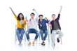 © LIGHTFIELD STUDIOS - group of teen students with usa flags sitting on chairs isolated on white