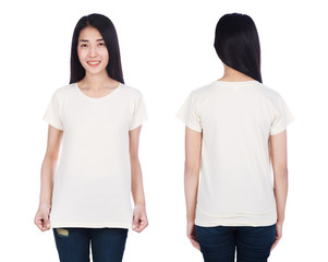 woman in t-shirt isolated on white background