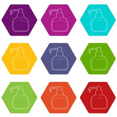 Wall Mural - Liquid soap icons set 9 vector