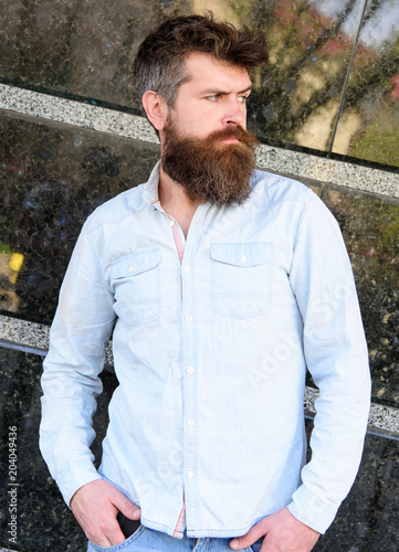Masculinity Concept Guy Looks Suspicious Hipster With Tousled