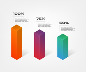 Aufkleber - 3d blocks infographics step by step. Element of chart, graph, diagram with 3 options - parts, processes, timeline. Vector business template for presentation, workflow layout, annual report, web design