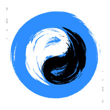 Vector Watercolor Brush Yin Yang Symbol Of Harmony And Balance. Black And White On Blue Background Illustration