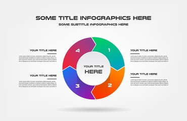 Poster - Pie chart of percentage infographics. Element of graph, diagram with 4 options - parts, processes, timeline. Vector business template for presentation, workflow layout, annual report