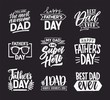 Happy Fathers Day lettering calligraphic compositions. Hand drawn inscriptions on dark background for greeting card. My dad is my super hero, Best dad ever, You are the most awesome dad.