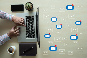 Wall Mural - mail communication connection message to mailing contacts phone global letters concept