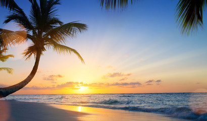 Canvas Print - Art Summer vacation drims; Beautiful sunset over the tropical beach