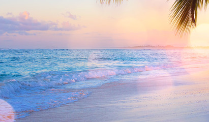Poster - Art Summer vacation drims; Beautiful sunset over the tropical beach