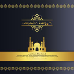 Sticker - mosque with gold color element design for Ramadan Kareem islamic greeting. invitation Banner or Card Background Vector illustration.