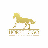 Fototapeta Konie - Golden Horse / Equus Animal Mammals, Fast Run Pose Logo Design