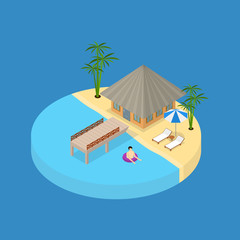 Poster - Beach Vacation Element 3d Isometric View. Vector