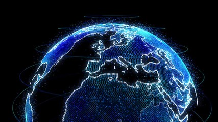 Wall Mural - technology, network and data concept - 3d rendering of earth planet over black background