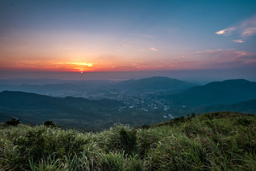 Wall Mural - Montains sunset at Hong Kong